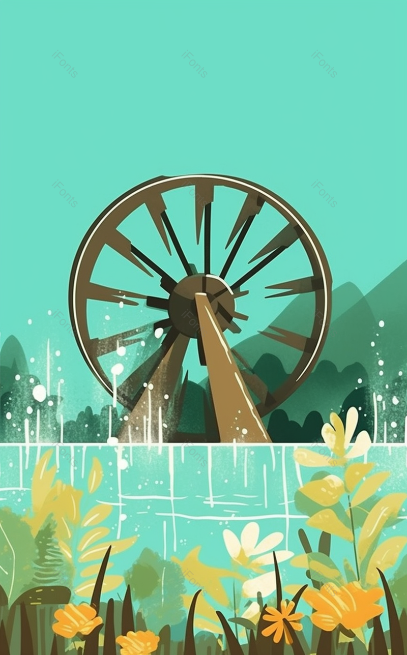 夏季绿色生机盎然小满水车背景,插画/手绘图,插画/手绘图库,插画/手绘图下载,插画/手绘